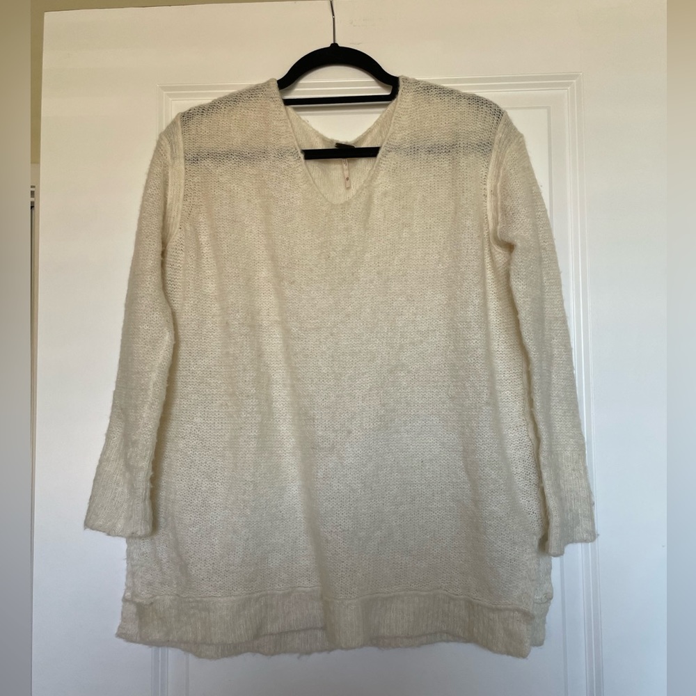 Free People Delicate Oversized V Neck Sweater with Chunky Seams in Off-White